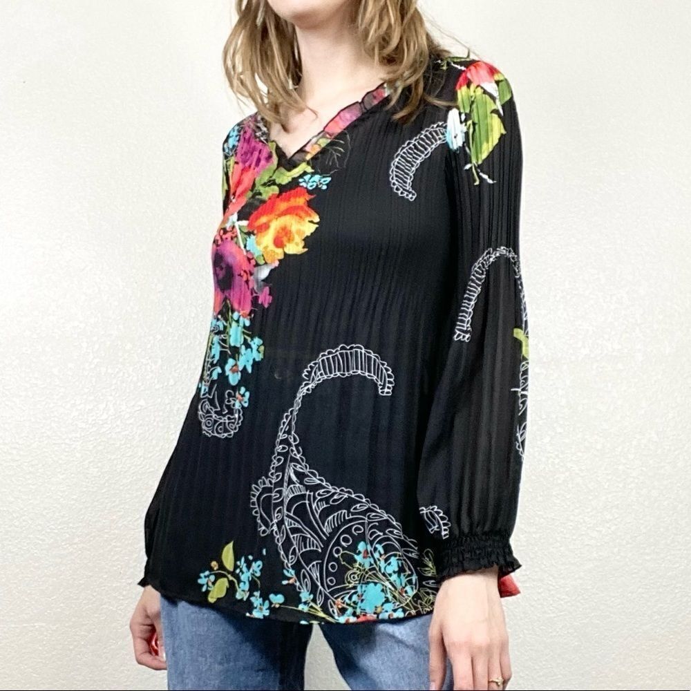 Allison Taylor Black Floral Long Sleeve Blouse